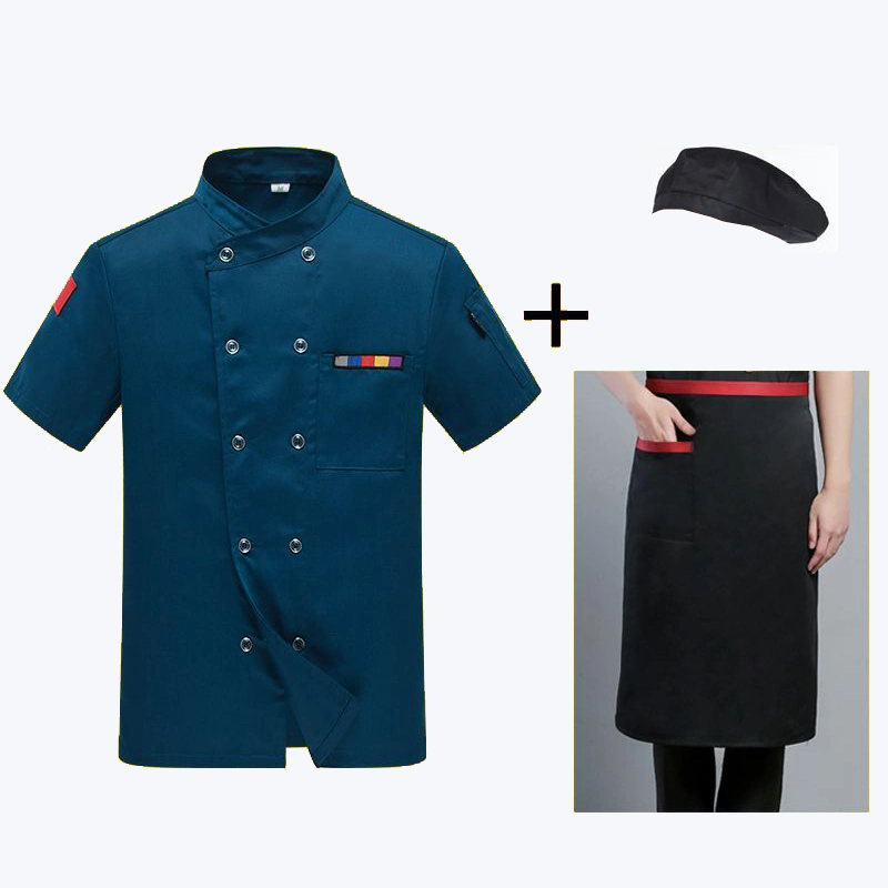 Custom Hotel uniforme de Chef profesional Camiseta Ropa de trabajo Restaurante Hat delantal conjunto uniforme