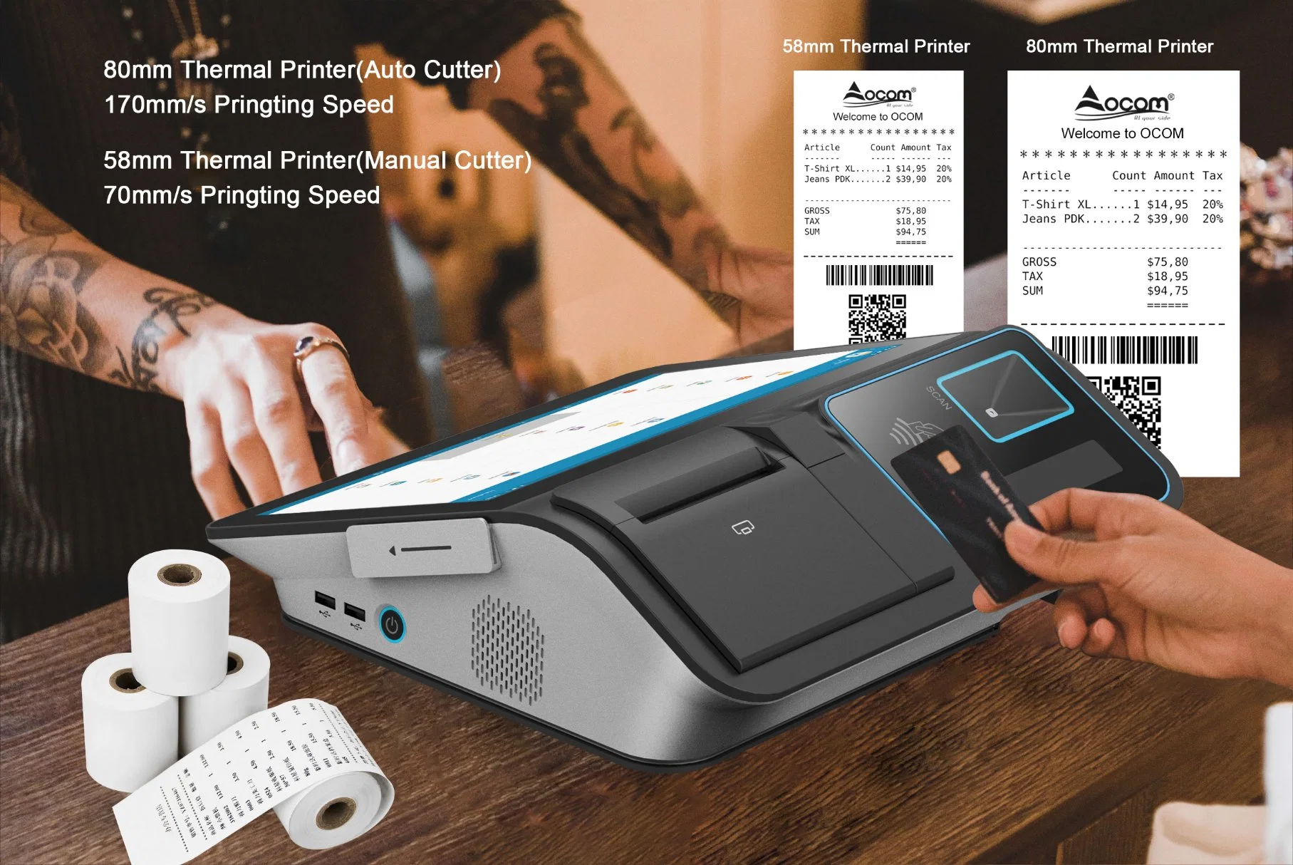 11.6inch Desktop Touch Screen Windows Android POS Machine with Printer