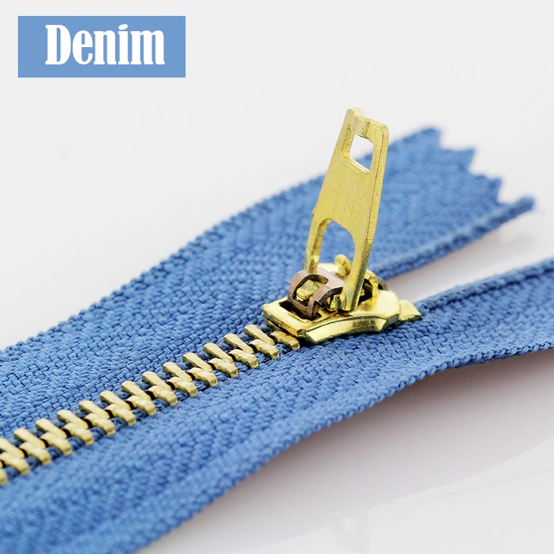 Denim Color 3# Brass Metal Close-End Zipper Auto Lock Clothing Sewing Zipper