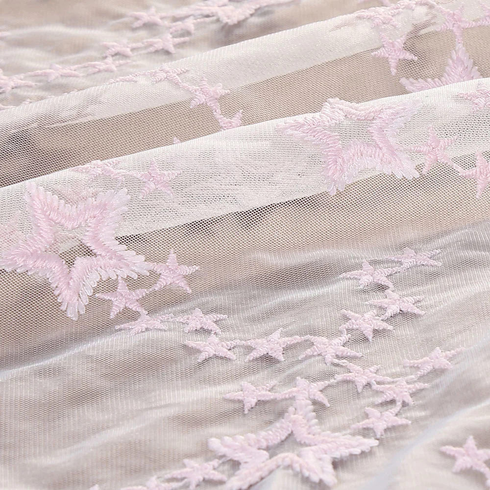 3D Pink Embroidered Star Mesh Lace Fabric 57 Inch Wide