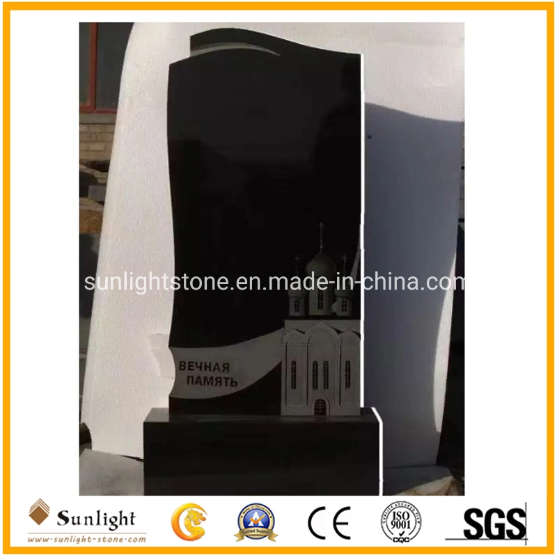 China Tombstone Monument Hersteller Russian Style Absolute Black Hebei Black Granite Monuments