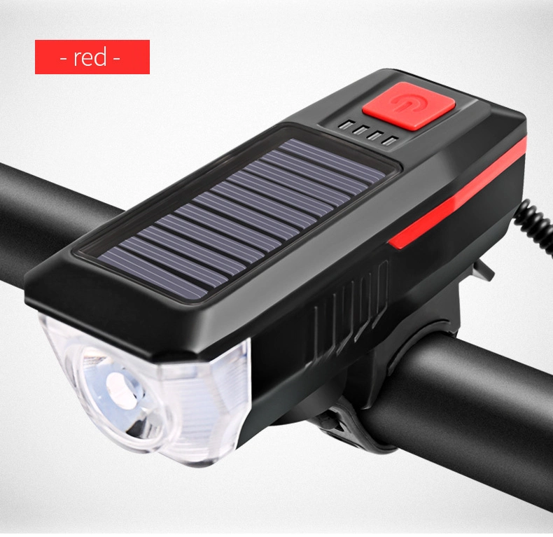 Bocina delantera de luz de bicicleta recargable por USB, lámpara exterior de luces solares para bicicleta, accesorios para montar en bicicleta.