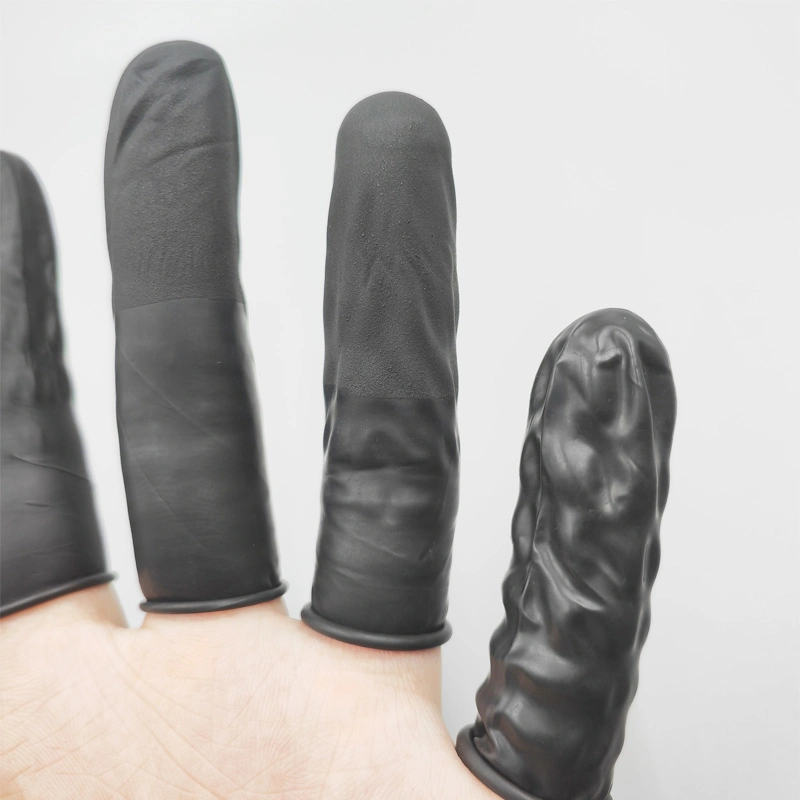 Dedales de tamaño XL negro de punta con textura antideslizante de caucho de sala limpia ESD antiestática cubierta de los dedos el látex natural