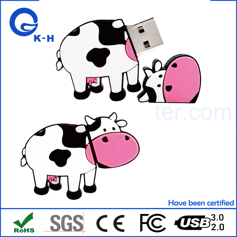 Unidade flash USB em forma de vaca em PVC para Gift 256 GB de 512 GB