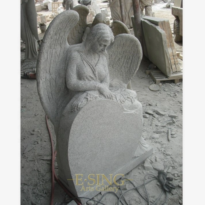 White Granite Marble Angel Heart Headstone Monument Tombstone