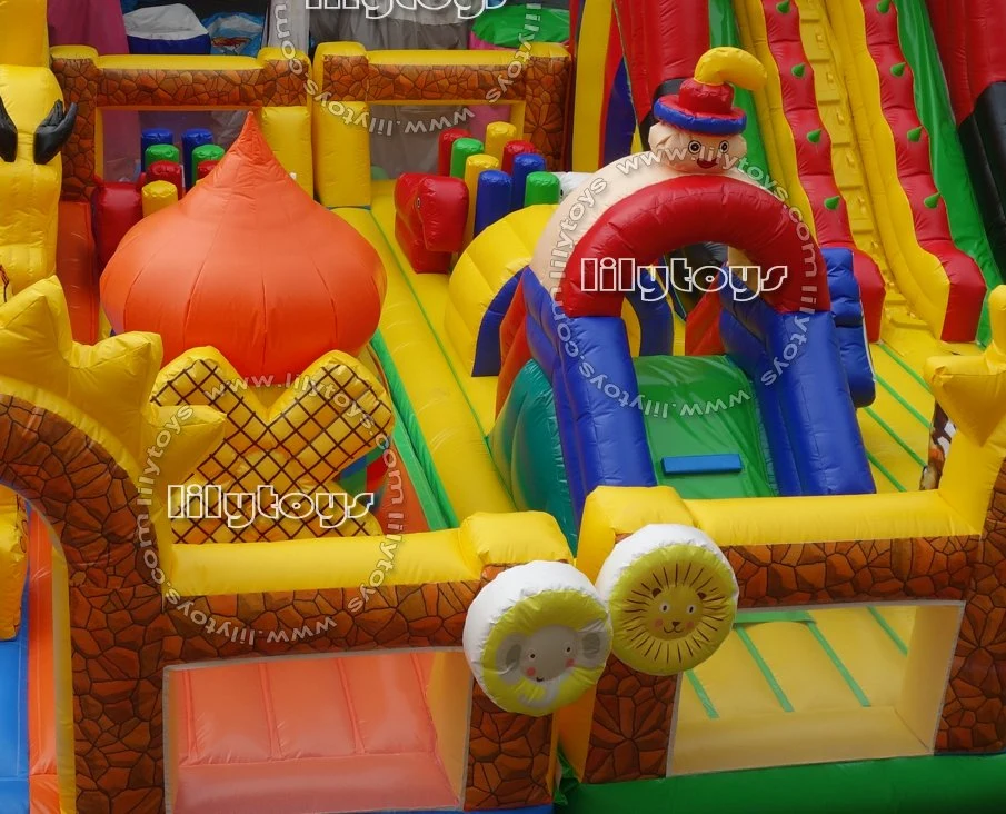 Duradero hinchable tobogán para niños, Inflables de lona de PVC de la ciudad de payaso Playground