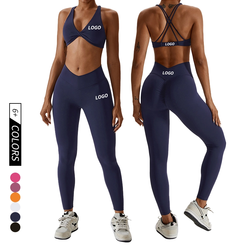 Vêtements de yoga sexy en gros pour femmes, avec dos croisé, adaptés à l'extérieur, à la pratique du Pilates, à la course à pied et au fitness. Ensemble de vêtements de sport pour femmes comprenant un ensemble de yoga pour la salle de sport.