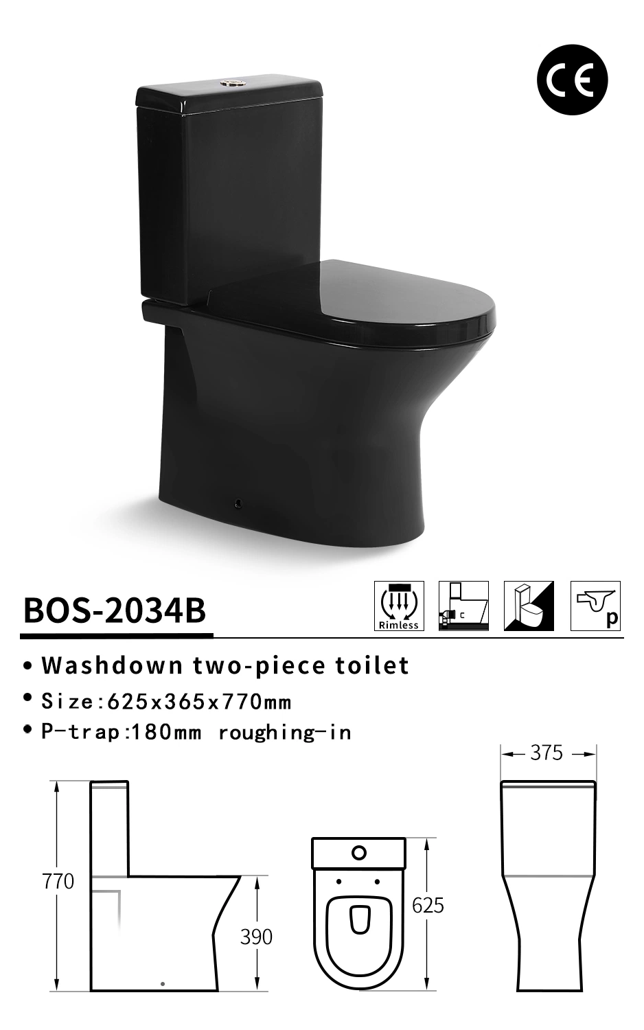 Venta caliente cuarto de baño de cerámica negro mate especial wc de dos piezas