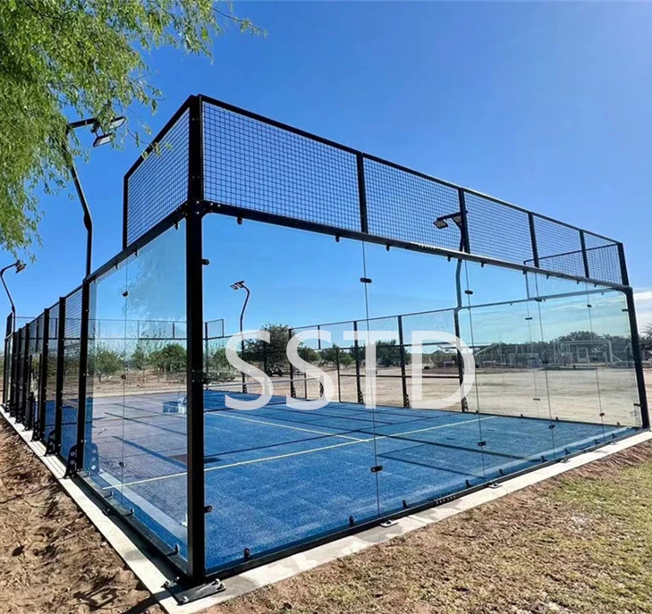 Novo padel de design Sstd, campos de relva texturizada, para exterior, LED quente CAMPOS de paddle panorâmicos GALVANIZADOS POR IMERSÃO