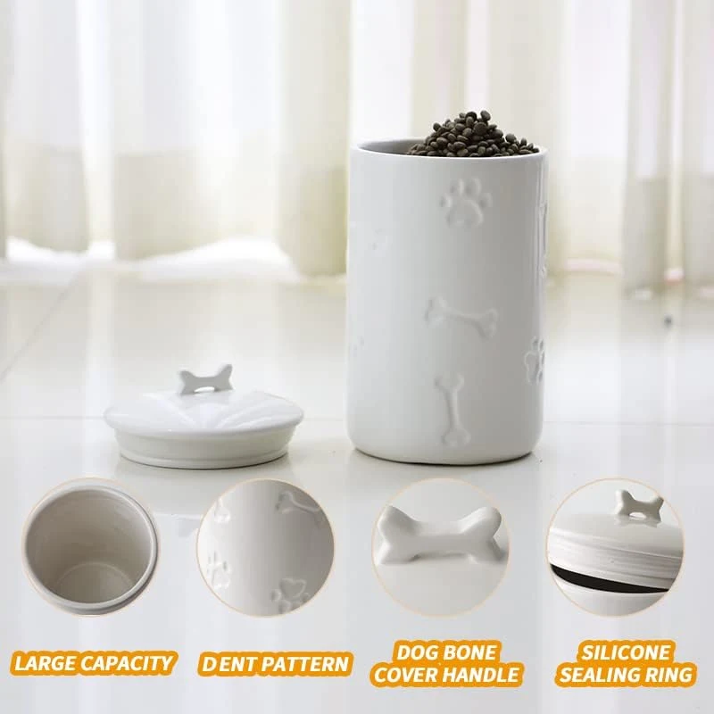 Round Ceramic Dog Treat Container Creative Porcelain Pet Food Storage Jar Holders