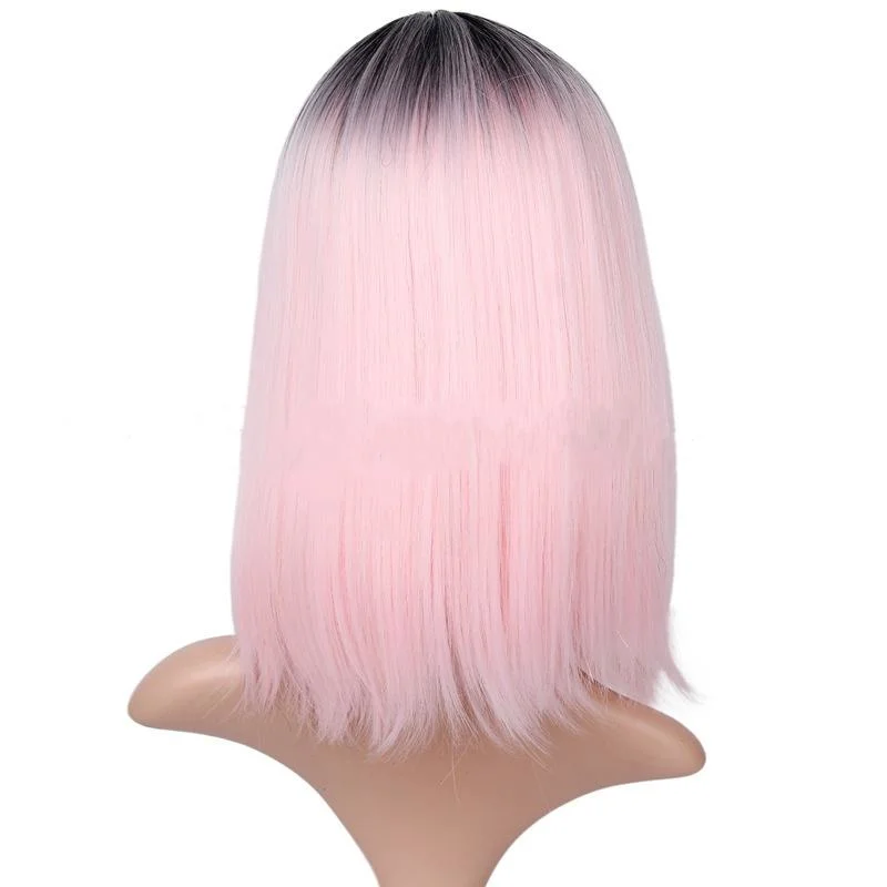 Gradient Straight Hair Wig Pink Hair