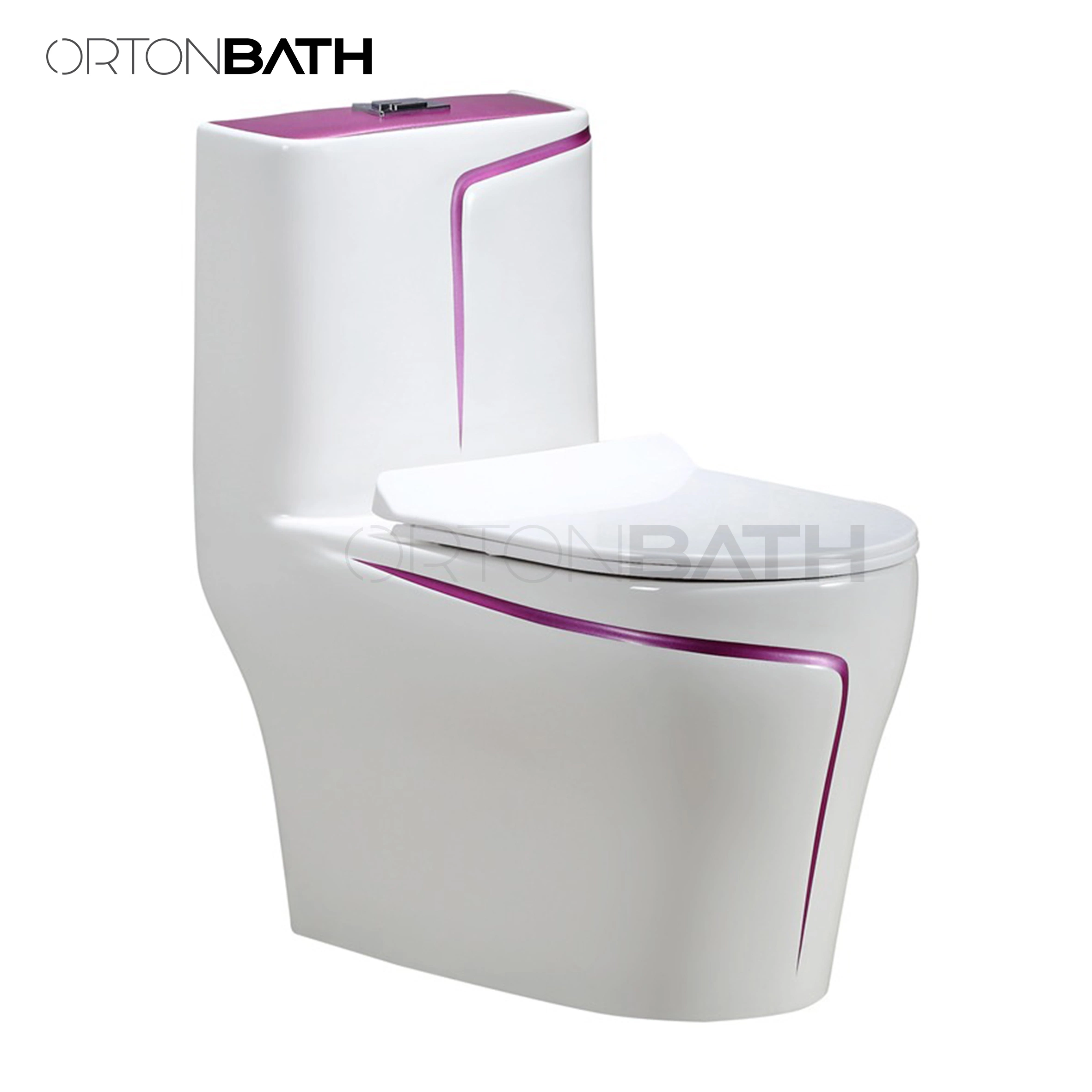 Ortonbath Bathroom Decor Luxury Diamond White Design Bathroom Wc Toilet Seat Farmhouse Toilet, Elongated Toilet with Gold Line Soft Close Seat Cover