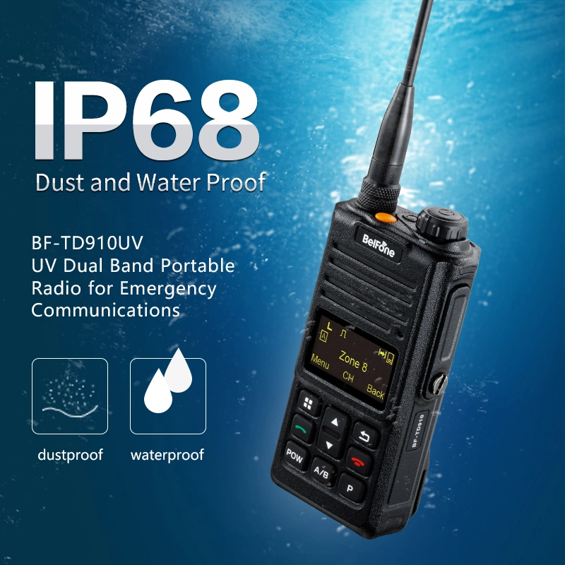 Rádio bidirecional de proteção IP68 Belfone BF-Td910UV para segurança pessoal E Talkie de DMR Walkie de banda dupla de comunicação crítica