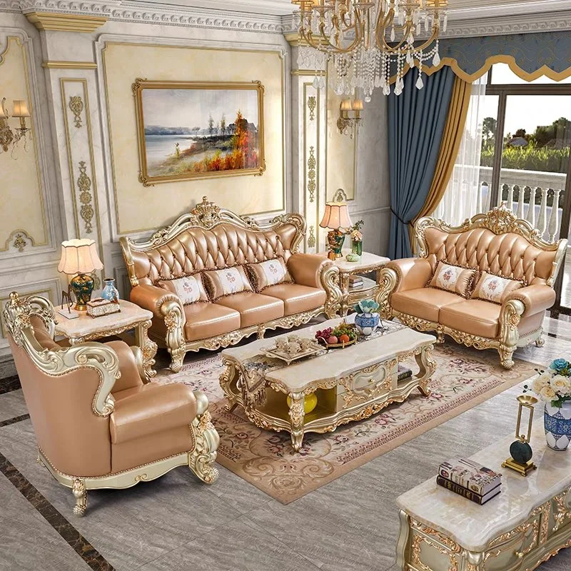 Luxury European Royal Living Room Lounge Golden Sofa