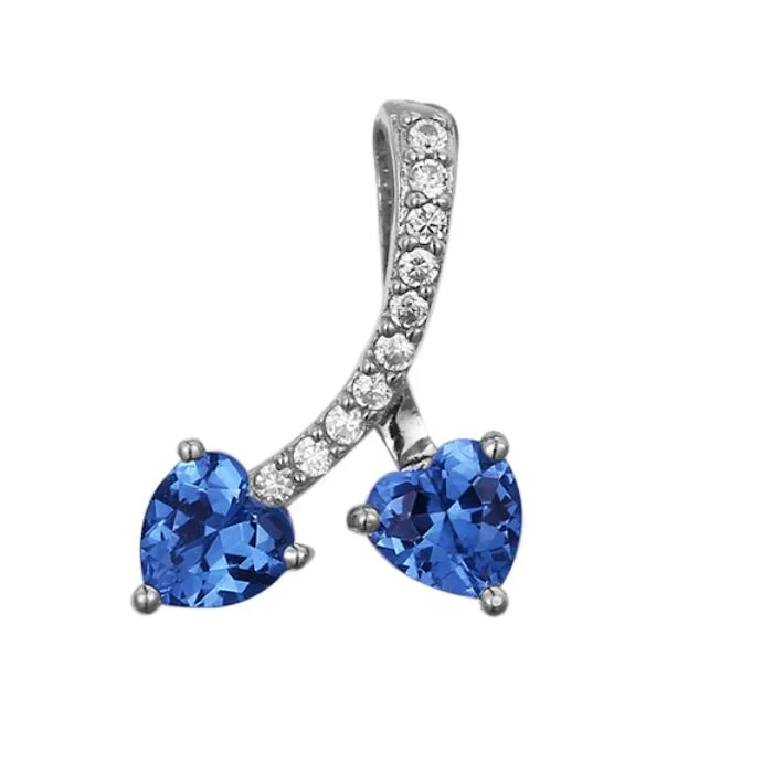 Hot Selling Two Hearts Color CZ 925 Sterling Silver Pendant