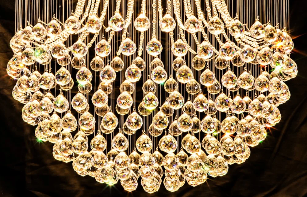 Современные потолочного освещения Роскошь золота Crystal crystal Lustre раунда в раскрывающемся списке дождя LED люстра подвесной светильник лестницы люстру освещение