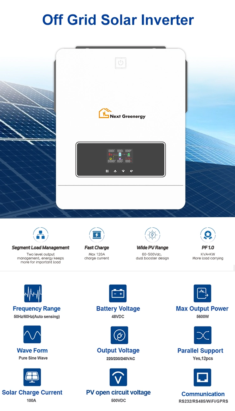 Nextgreenergy in Stock Off Grid Power Inverter fonte de alimentação 4kw 6kw 7 kw 8 kw 10 kW para armazenamento de energia em casa com bateria de Lifipo4 da casa Sistema