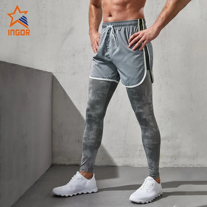 Ingorsports OEM &amp; ODM calça Fitness Suor Desgaste Athletic 2 em 1 Pocket Pants homens Ginásio Activewear Sportswear de Desgaste