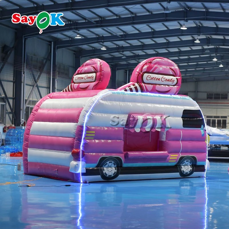 Portable Pink Car Shape Inflatable Cotton Candy Kiosk for Outdoor Advertising Promotion