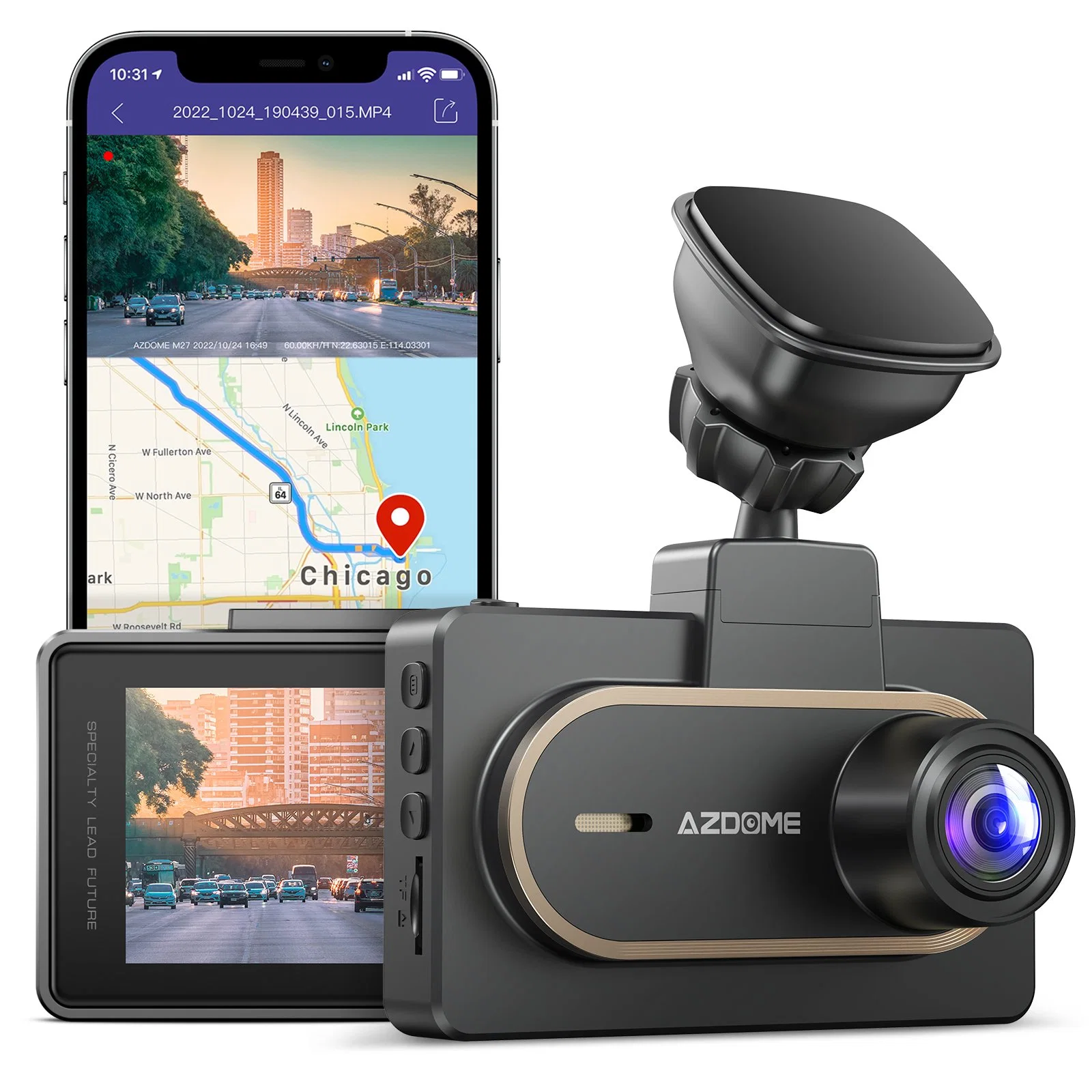 كاميرا Azdome M27 Dash Cam بحجم 3 بوصات لتسجيل الفيديو في السيارة بدقة QHD 1440p وتسجيل الفيديو في السيارة وتسجيل الفيديو في السيارة.