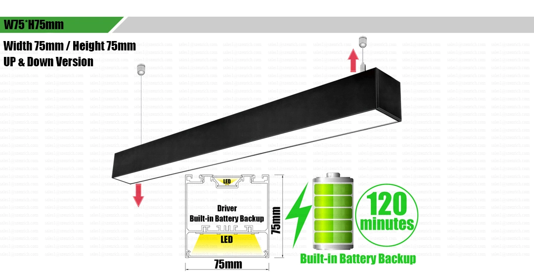 0-10V Triac Dimming Emergency with 4400mAh Lithium Battery Super Bright LED Linear Pendant Tube Light 20W 40W 50W