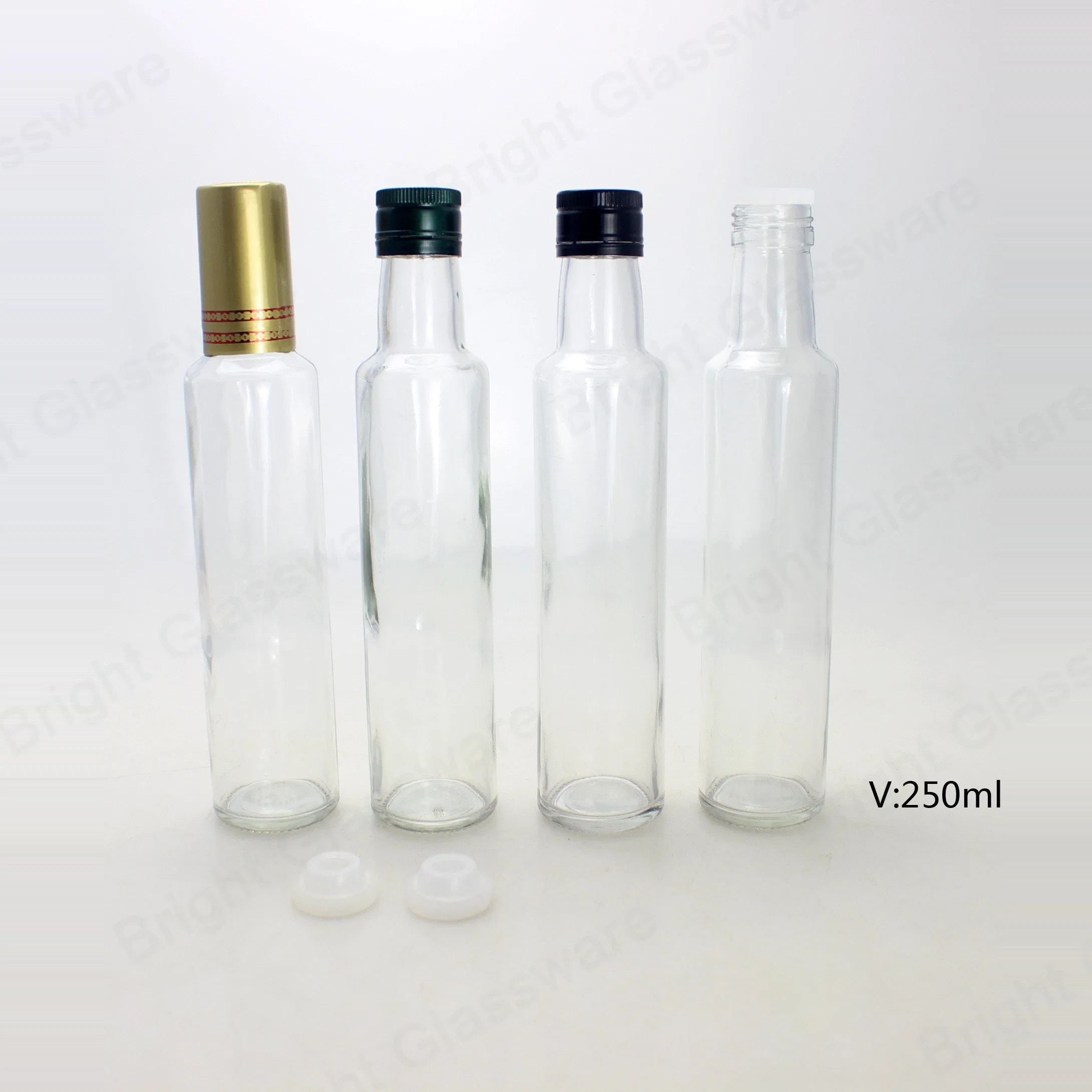 Tall Round 250ml Clear Glass Olive Oil Bottle with Airtight Cap