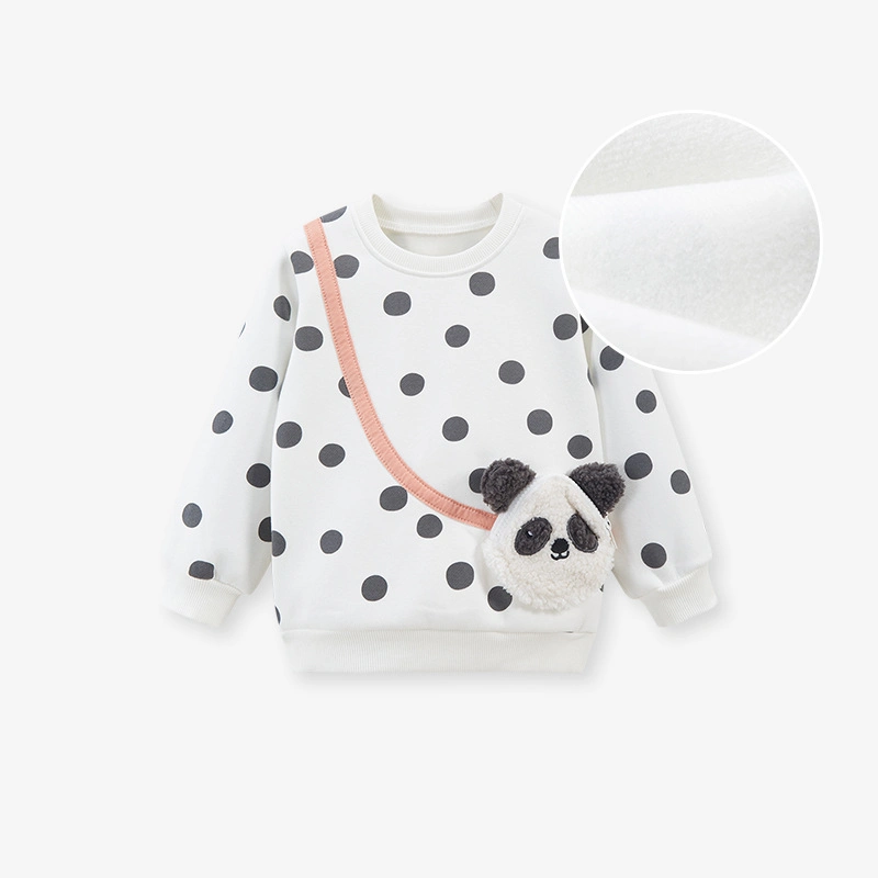 White Color Winter Children Boy Pullover Sweatshirt Fancy Panda Kid Clothes with DOT Allover Print