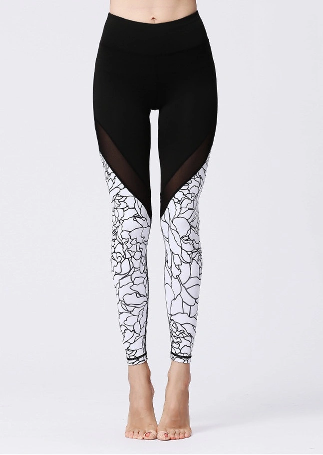 Custom Printing Women Yoga Leggings Mesh Patchwork Sports Pants