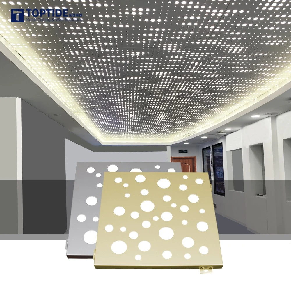 Commercial Building Interior Fireproof Material Perforated Metal False Ceiling Board with LED