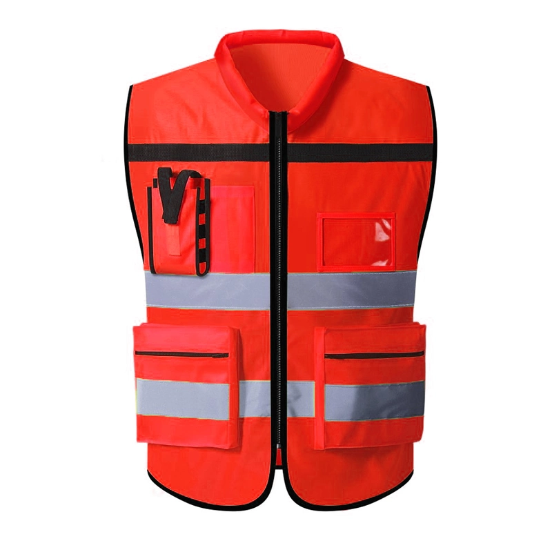 Großhandel Reflektierende Sicherheit Arbeit Jacke Weste Mesh Traffic Multi-Pocket-Reißverschluss Reflektierende Weste