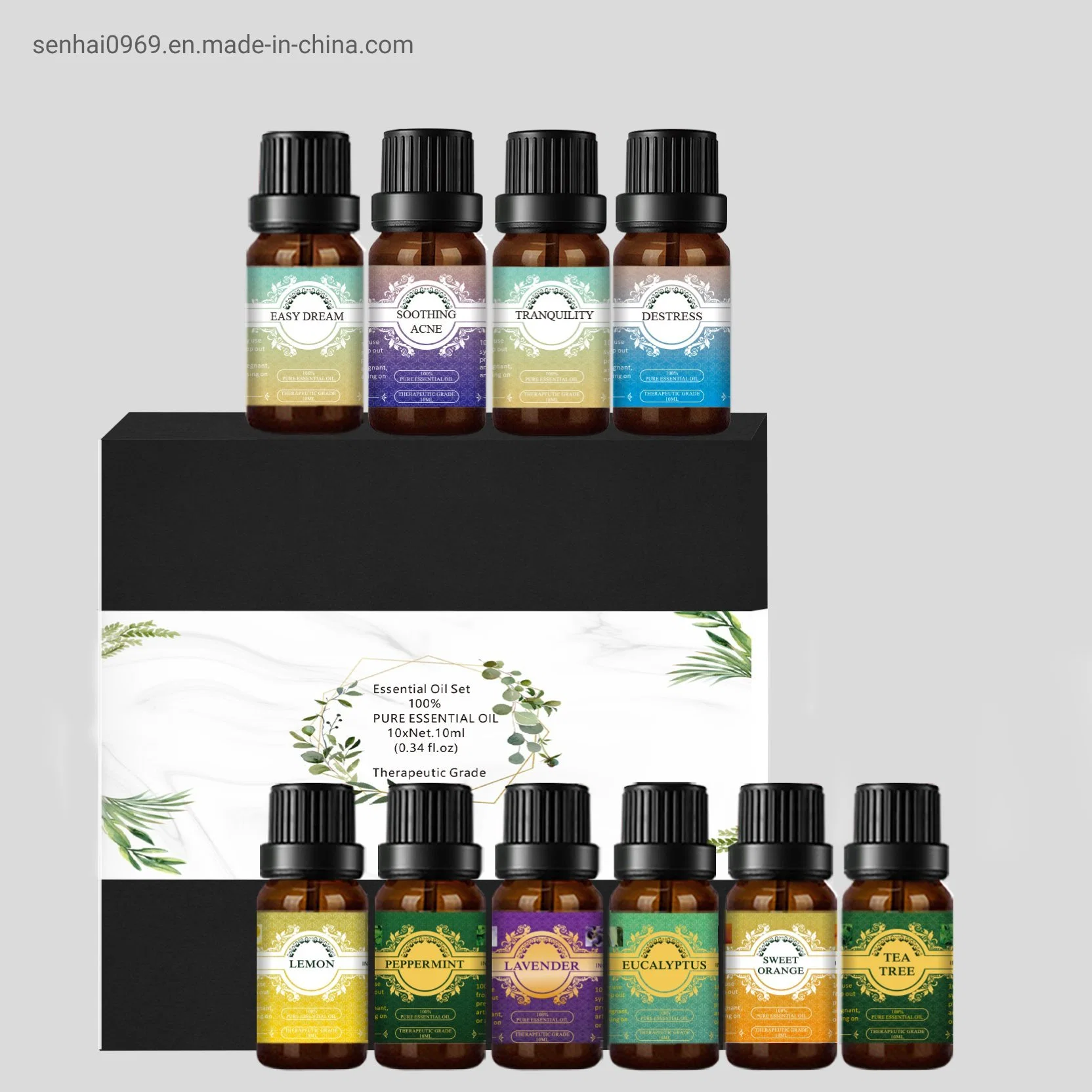 Private Label 100% Pure Natural Gift Set Aromatherapy 9 PCS Blend Protective Essential Oil Set with Diffuser