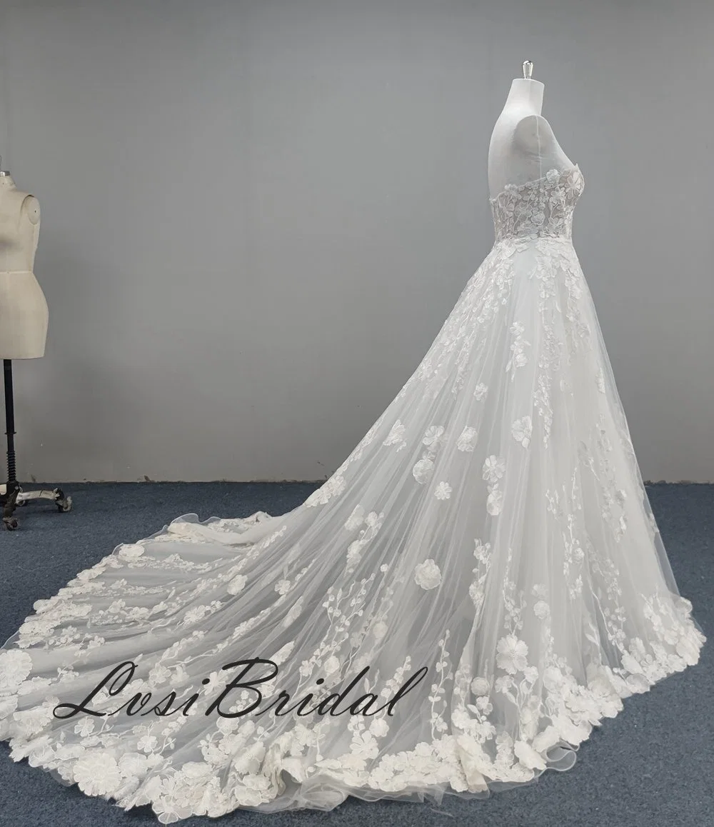 624 Sweetheart Neckline and Illusion Bodice Wedding Dress 3D Overlace and Big A-Line Skirt Bridal Gown Dress with Long Train Dress with by Manufacturer Bridal