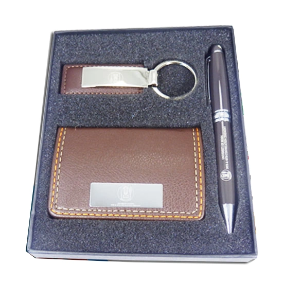 Подарочный набор из натуральной кожи с пером Business Card и цепочке для ключей