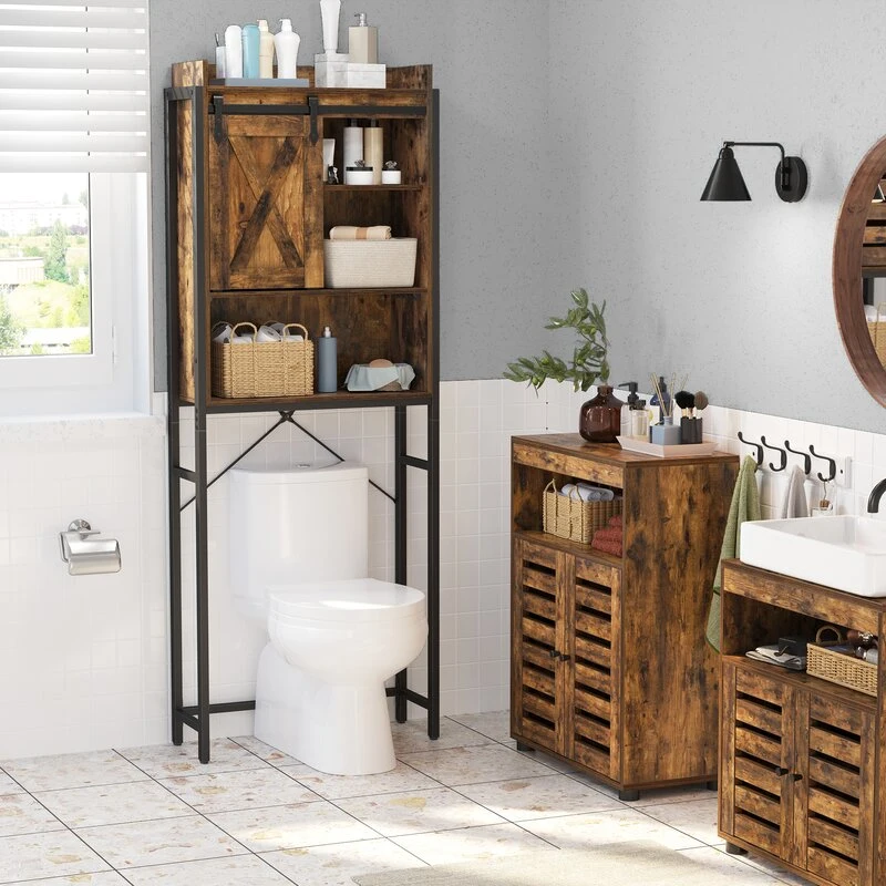 Wood Over-The-Toilet Storage Bathroom Cabinet with Sliding Doors