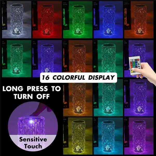 Hot Sale Portable LED Rechargeable Table Lamp with Remote Control RGB Rose Crystal Table Lamp