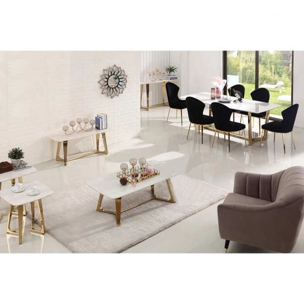 Modern Furniture Free Sample Ceramic Adjustable Gold Dining Table