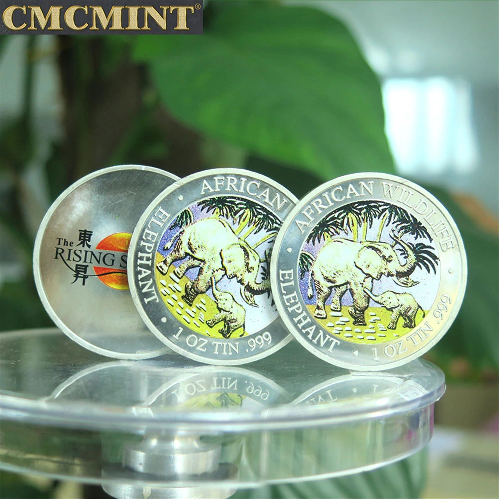 1 Oz Tin Elephant Round Coin