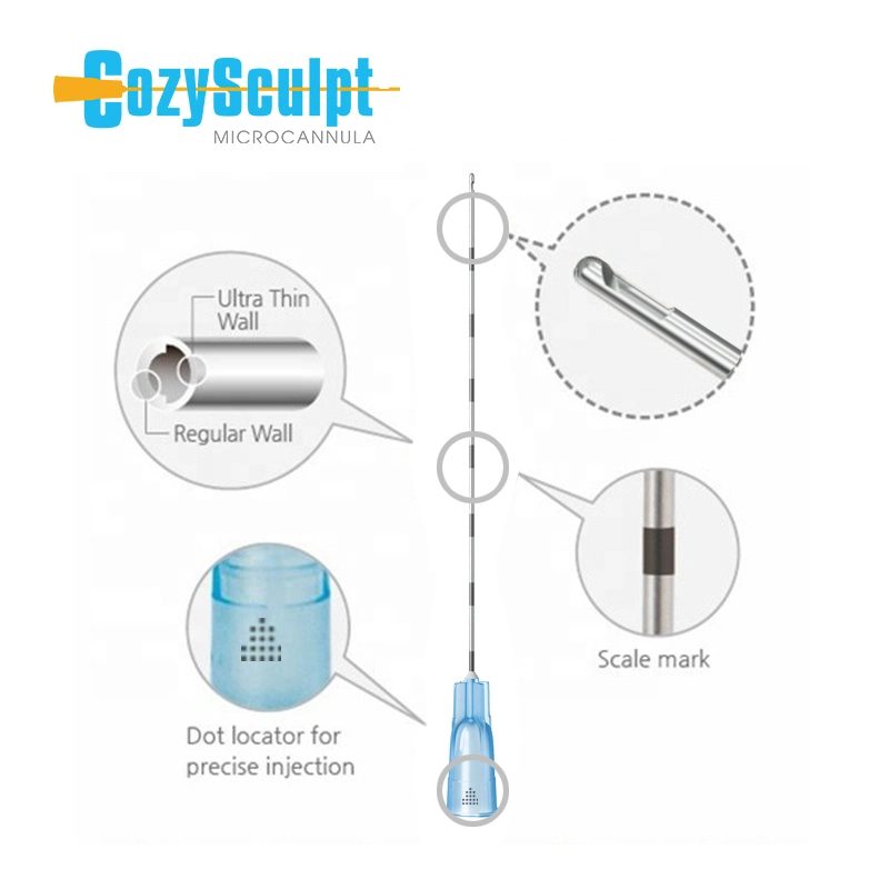 Aguja de jeringa desechable Cozysculpt 18 22 25 calibre Lip Eye Cánula para el relleno de trught lacrimal