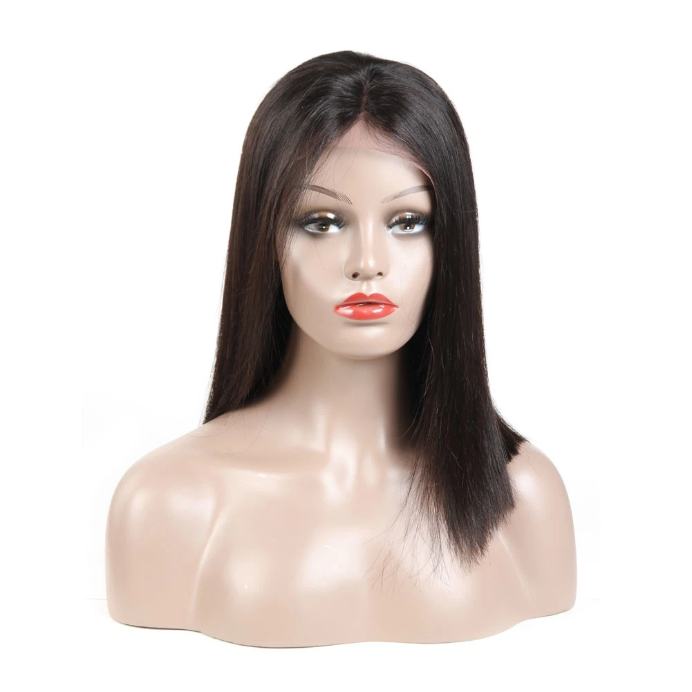 Short Bob Cut Human Lace Front Wigs Pre Plucked Deep Part Frontal Peruvian Straight Black Non-Remy Hair for Women