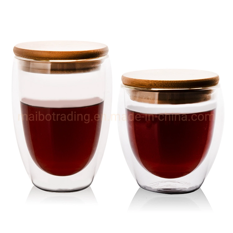 Round Shape Double-Walled Two Layers Glass Cup 12oz 350ml Hot Water Coffee Daily Office Small MOQ Custom Service