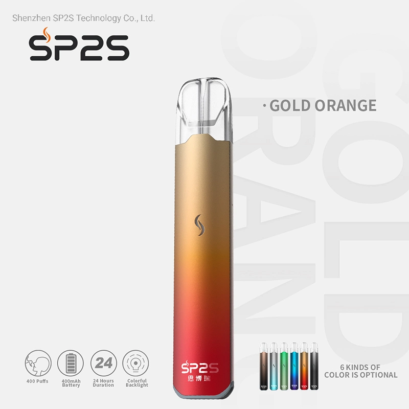 Sp2s de color naranja de oro Vape 400mAh 2ml de líquido E E Cigarrillo Electrónico Desechable no pod para OEM y ODM.