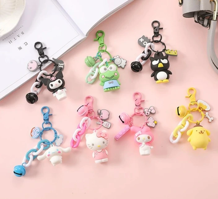 Ruunjoy Kawaii Hello Kitty Chaveiro Sanrio desenhos animados Melody Kuromi Cinnamoroll Brinquedos Bonecas Pendente adorável garota Key Ring Car&amp;Dons para crianças