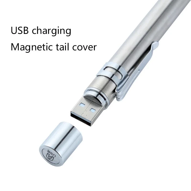 Linterna de LED médica linterna de lápiz USB recargable linterna con Pinza de lámpara doble de acero inoxidable para enfermera médica