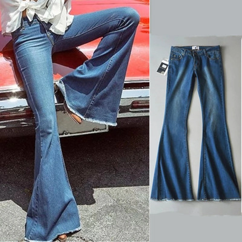 Womens Fashion Low Waist Wide Leg Bootcut Slim Denim Flare Bellbottom Jeans Esg13519