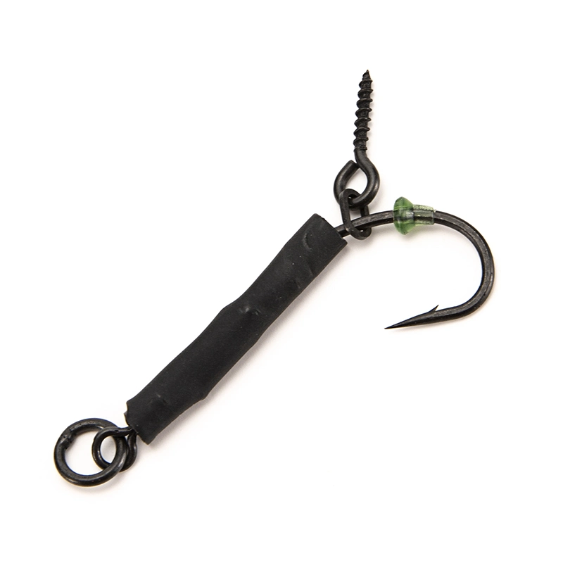 4PCS/Set Matt Black Rubber Coating with Swivel Ready Tied Ronnie Rig Barbed/Barbless Hook Carp Fishing Tackles