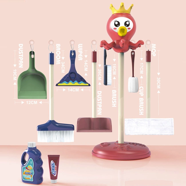 Cartoon Octopus Kids Cleaning Kit Set Toys Little Cleaner Emulational Cleaning Toy Set Children Plastic Toy Cleaning Tools