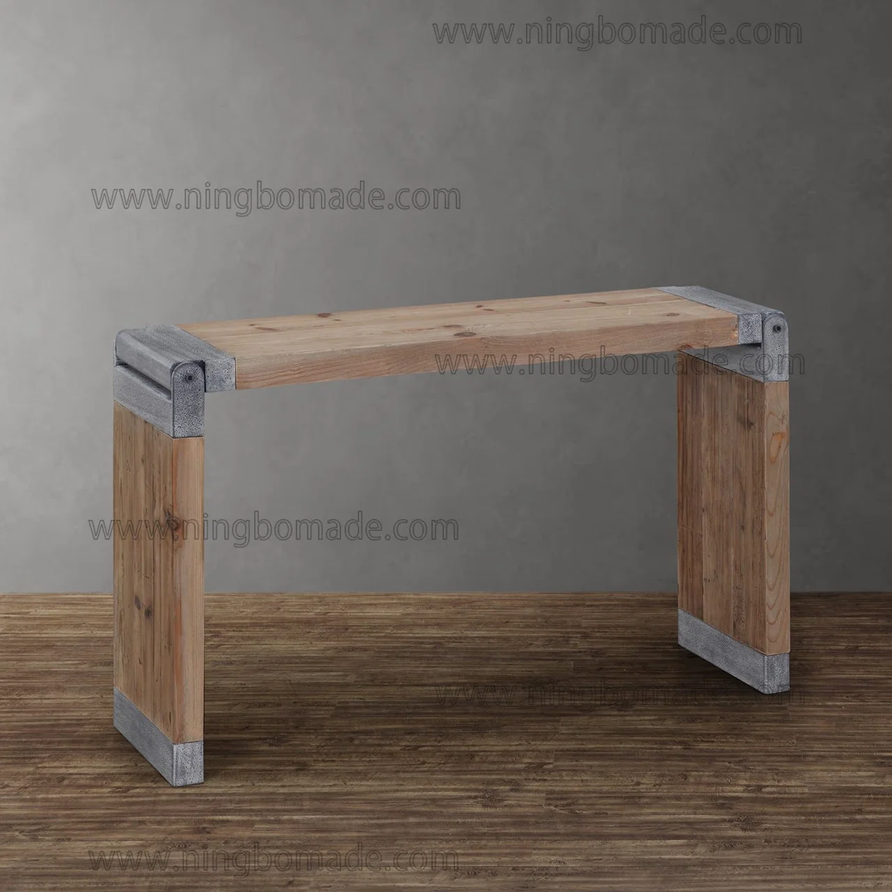 Madera de abeto reclamada con hierro gris Metal las piernas enteras Mesa de la consola