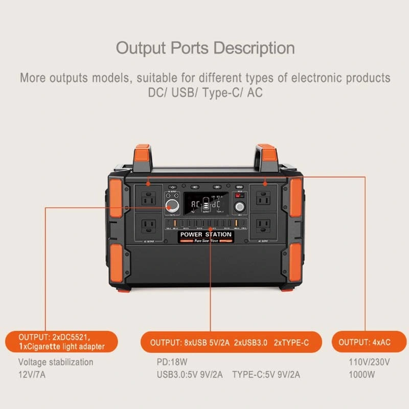 Batería de ciclo profundo Caja de potencia de 1000W de la estación de poder personalizar