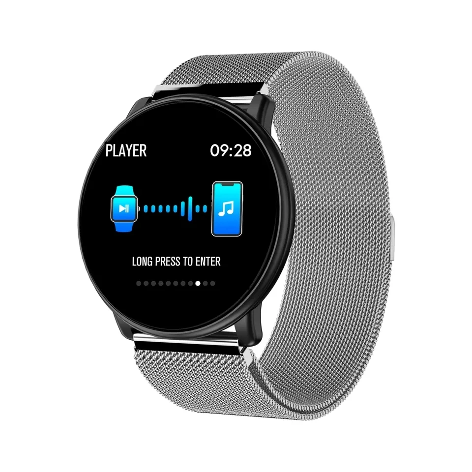 Nueva llegada 2,5D pantalla completa Q88 Sport Smart Watch IP67 Monitor de sueño con correa inoxidable Smartwatch