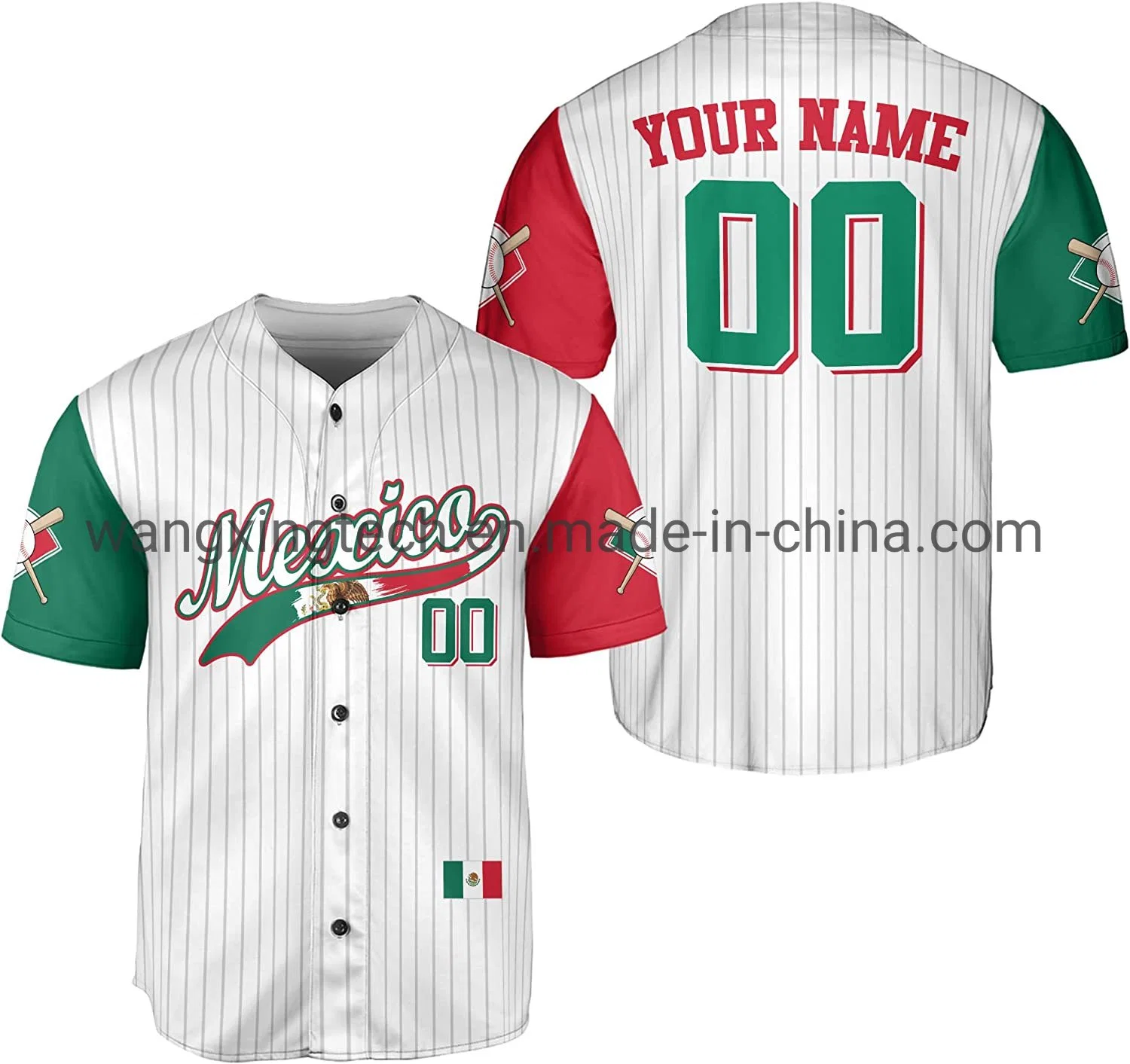 Chemises de baseball personnalisées du Mexique Maillots de sport blancs pour hommes, femmes et jeunes.